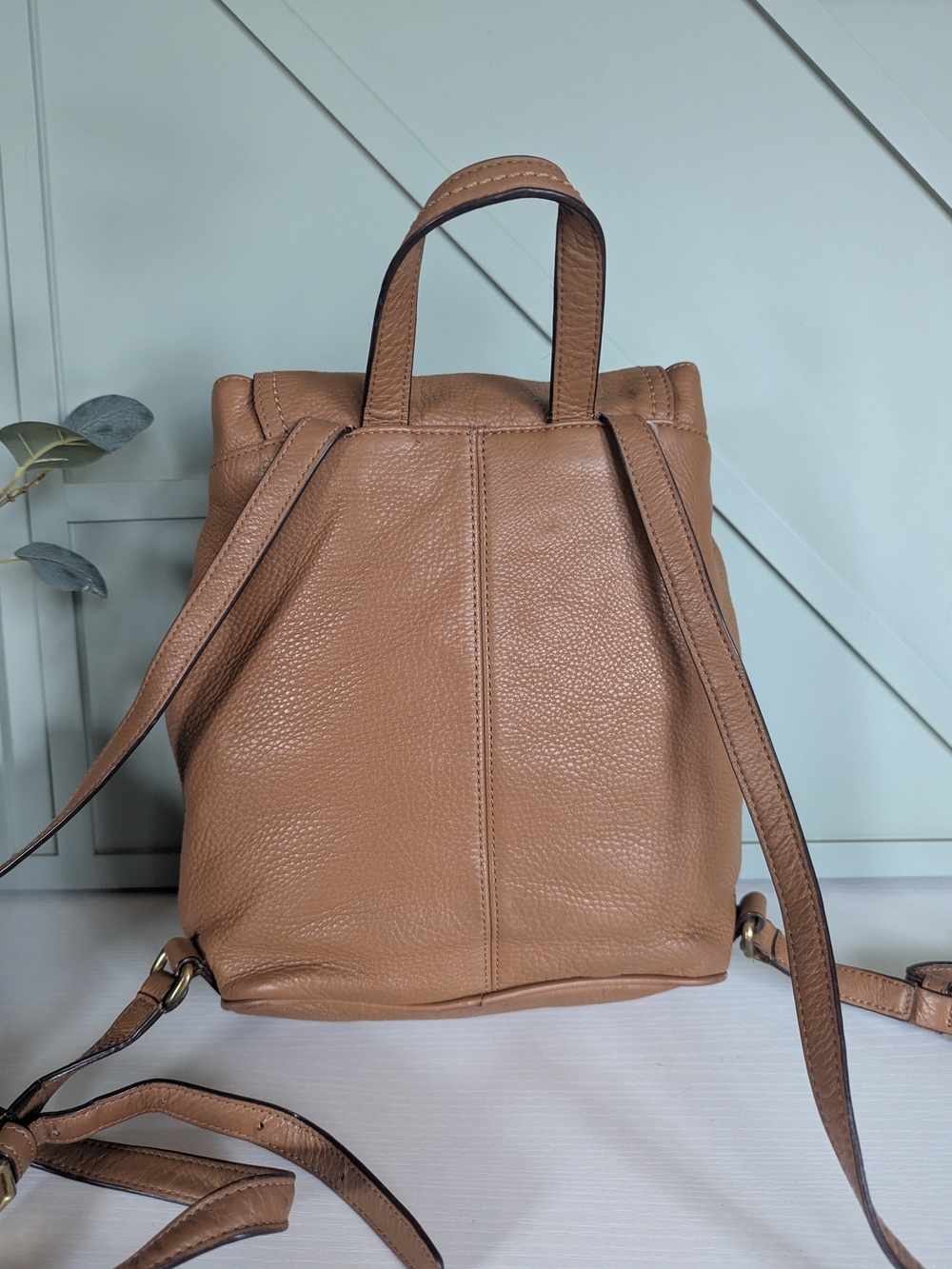 Coach Pebbled Leather Drawstring Backpack in Tan - Picture 4 of 12